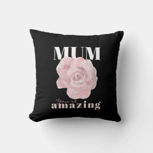 Mother's Day Black Pink Floral Throw Pillow