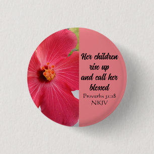 Mother's Day Blessed Bible Verse Coral Pink Flower 1 Inch Round Button