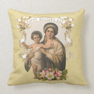 Mother's Day Blessed Virgin Mary Catholic Flowers Throw Pillow