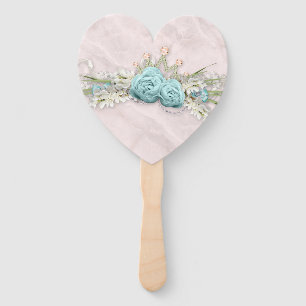 Mother's Day Blue Roses and Crown Floral Bouquet Hand Fan