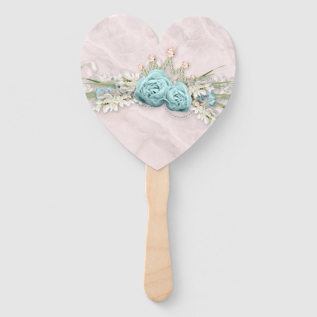 Mother's Day Blue Roses and Crown Floral Bouquet Hand Fan (Front)