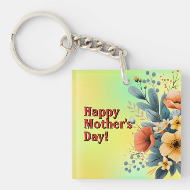 Mother's Day Boho Flowers Clipart-61983 Keychain (Front)