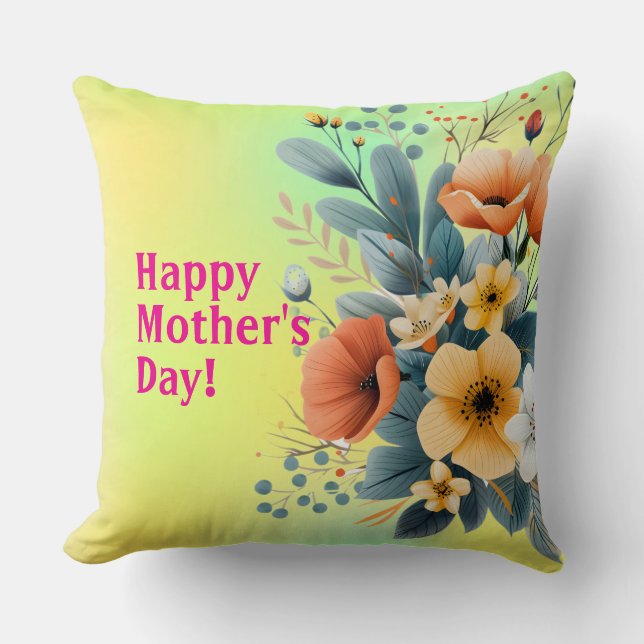 Mother's Day Boho Flowers Clipart-61983 Throw Pillow (Front)