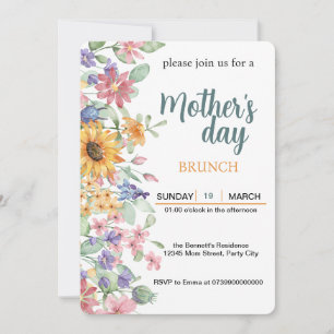Mother's Day Brunch blush Floral Sunflower  Invitation