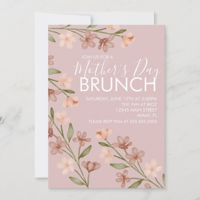 Mother's Day Brunch Floral Blush Pink  Invitation (Front)