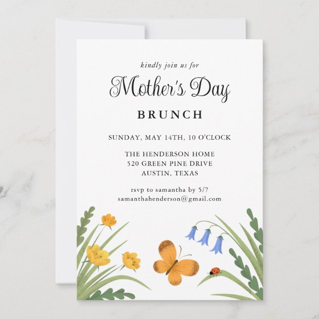 Mother's Day Brunch Floral Ladybug Butterfly Invitation (Front)
