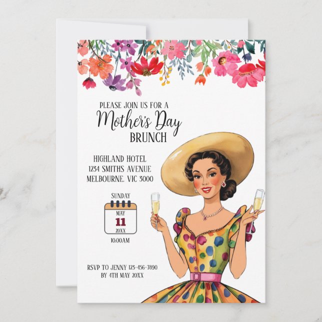 Mother's Day Brunch Invitation - Lady in dress (Front)
