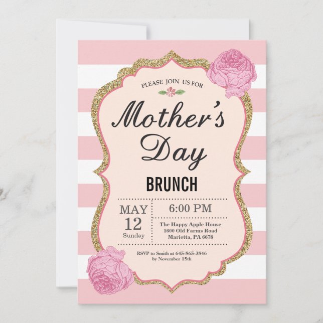 Mothers Day Brunch Invitation Pink Floral Flower (Front)