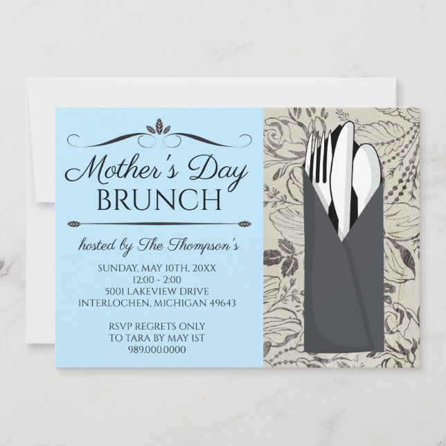 Mother's Day Brunch Invitations (Blue) (Front)
