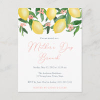 Mother's Day Brunch Invites, Lemons & Pink Accents