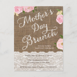 Mother's Day Brunch Invites, Rustic Pink Floral Postcard