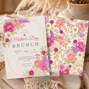 Mother's Day Brunch   Lunch Pink Flowers Floral Invitation