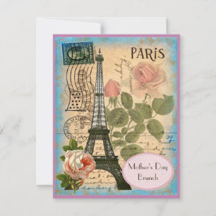 Mother's Day Brunch Paris Eiffel Tower & Roses Invitation