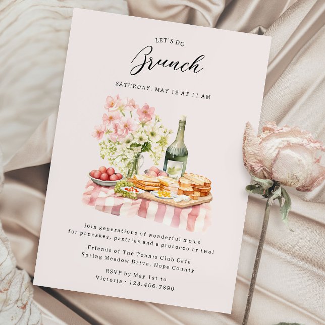 Mother's Day Brunch Pastries Pancakes and Prosecco Invitation (Spring or Summer Get Together Invitation - perfect for Mother's Day Brunch)