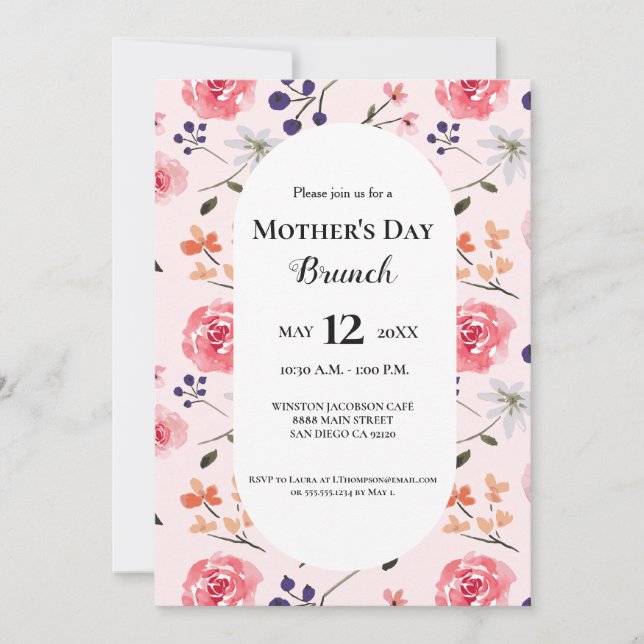 Mother's day Brunch Pink Peonies Floral Custom Invitation (Front)