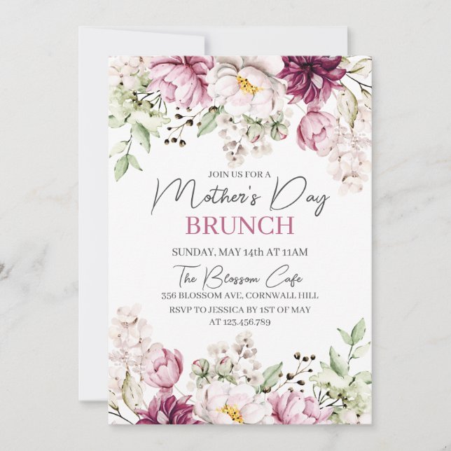 Mother's Day Brunch Purple Floral Watercolor Invitation (Front)