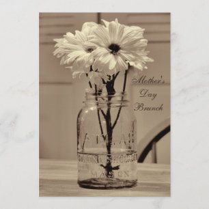 Mother's Day Brunch Sepia Mason Jar & Daisies Invitation