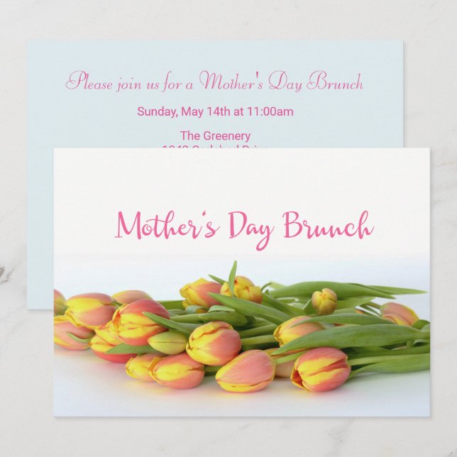 Mother's Day Brunch with Yellow and Orange Tulips Invitation (Front/Back)