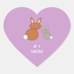 Mothers Day Bunnies Number 1 Mom Custom Heart Sticker