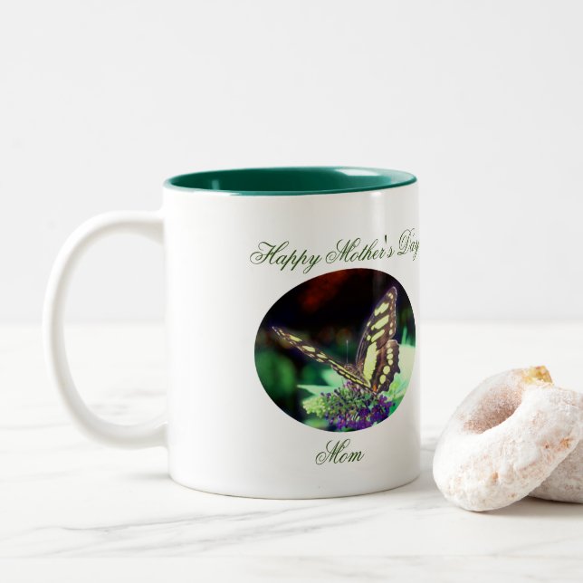 Mother's Day Butterfly Nature  Two-Tone Coffee Mug (With Donut)