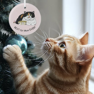 Mother's Day Calico Cat Glass Ornament