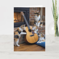 Mother's Day Calico Cat with Kittens and Guitar