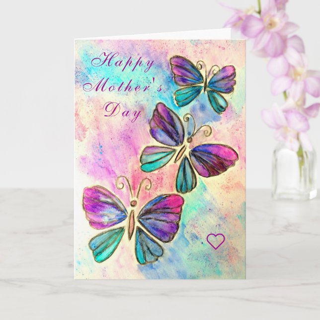 Mother's Day Card Colourful Butterflies Flying (Orchid)