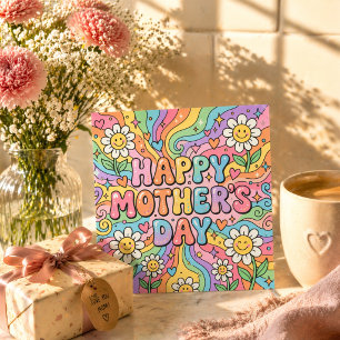 Mothers Day Card Colourful Groovy Retro Floral