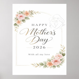Mother's Day Card — Floral Frame "Happy Mother's D Poster