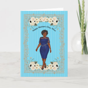 Mother's Day Card for Black Mom Blue with Flowers