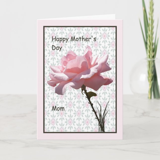 Mother's Day Card for Mom with Pink Rose (Front)