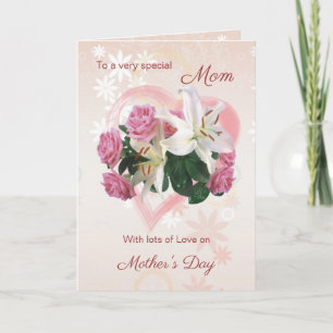 Mother's Day card for Mom with Rose, Lily & Heart