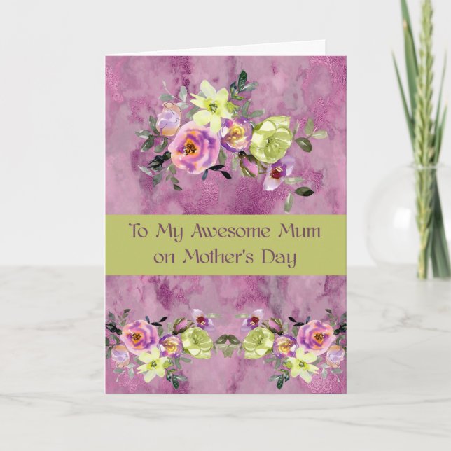 Mother's Day Card for Mum Lime & Pink Flowers (Front)