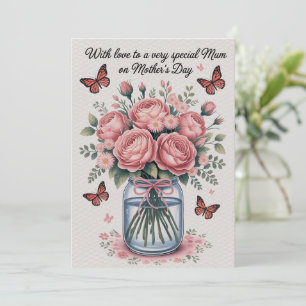 Mothers Day Card Pink Butterflies Flowers Gift Mom