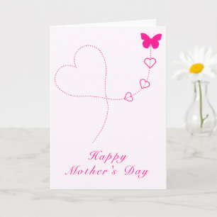 Mother's Day Card Pink Butterfly Flying Hearts