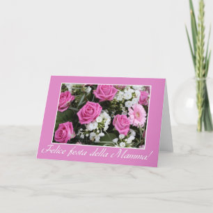 Mother's day card pink rose bouquet italian