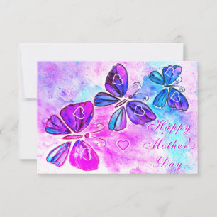 Mother's Day Card Purple Pink Butterflies Flying