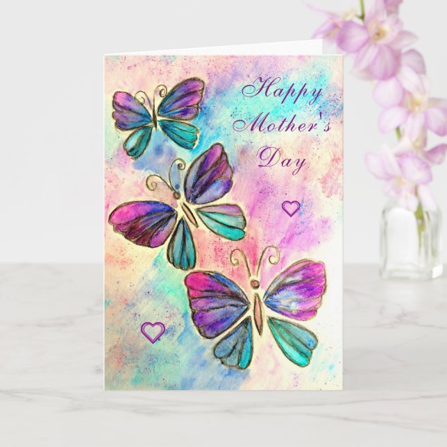Mother's Day Card Purple Pink Butterflies Flying (Orchid)