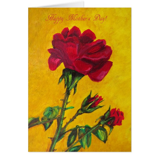 Mothers Day card, Red Rose art (Front)