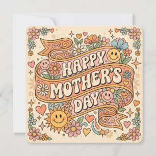 Mothers Day Card Retro Boho Floral Vintage