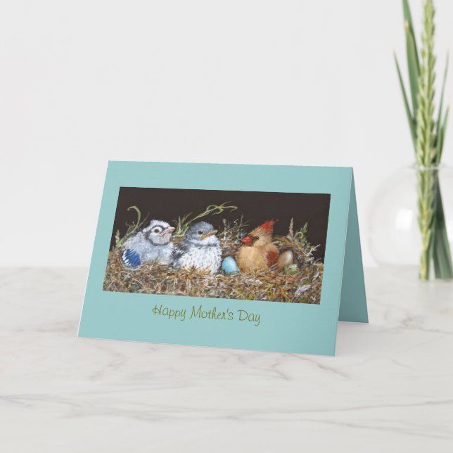 Mother's Day card with many birds in nest (Front)