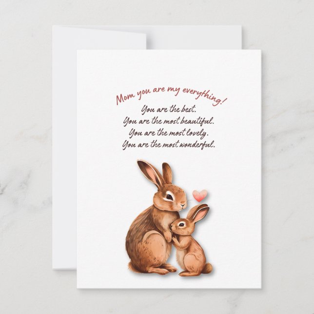 Mothers Day Card with Mother and Baby Rabbit theme (Front)