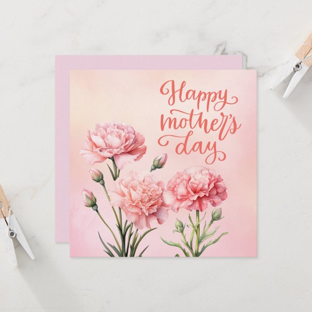 Mother's Day card with Pink Carnation  (Front/Back In Situ)