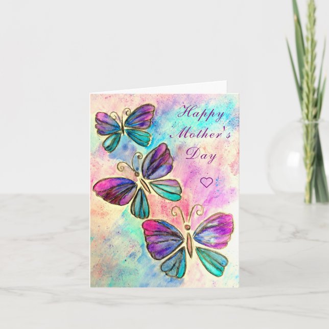 Mother's Day Card with Purple Pink Butterflies (Front)