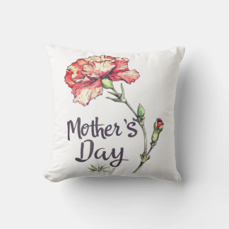 Mother's Day Carnation Flower Throw Pillow