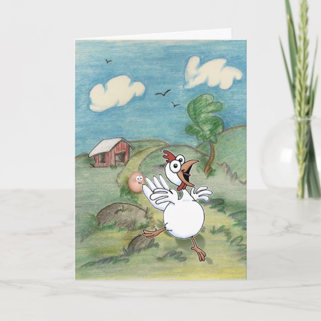 Mother's Day Cartoon Chicken and Egg. Card (Front)