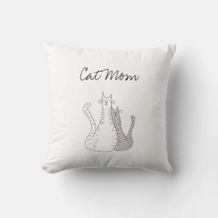 Mother's Day Cat Mom Black White Throw Pillow
