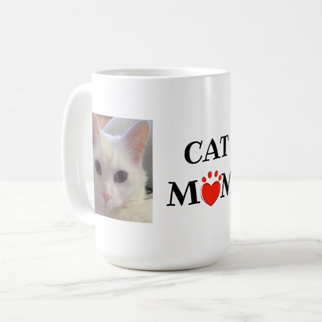 Mother's Day Cat Mom Quote Personalized Photo Coffee Mug (Front Left)