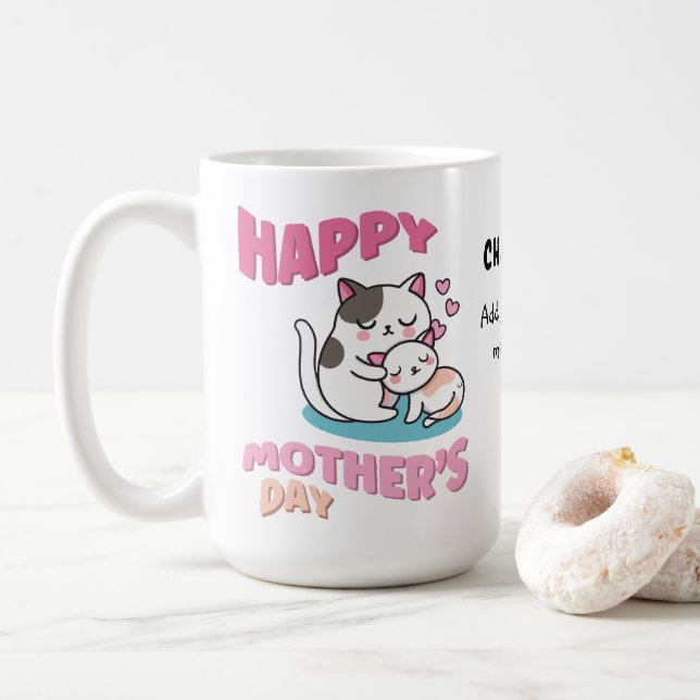 Mother's Day cats, kawaii style custom Coffee Mug (With Donut)