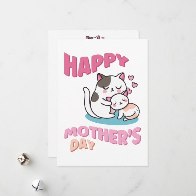 Mother's Day cats, kawaii style Mother's Day card (Front/Back In Situ)